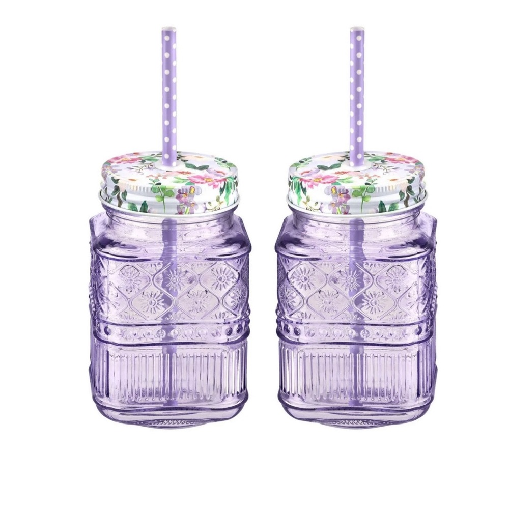 Vintage style Godinger Claro Mason Jars Glass Purple 16oz, Set of 2